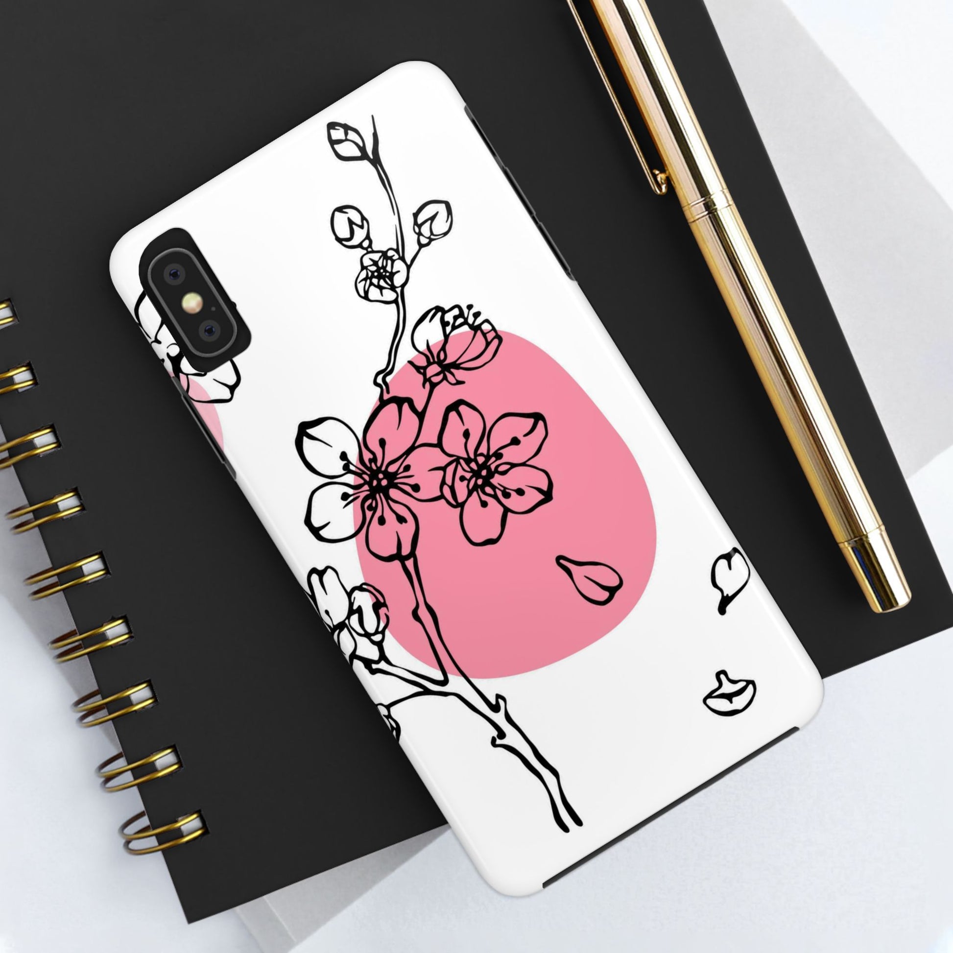 Spring blossom monochrome line art floral Tough Phone Cases