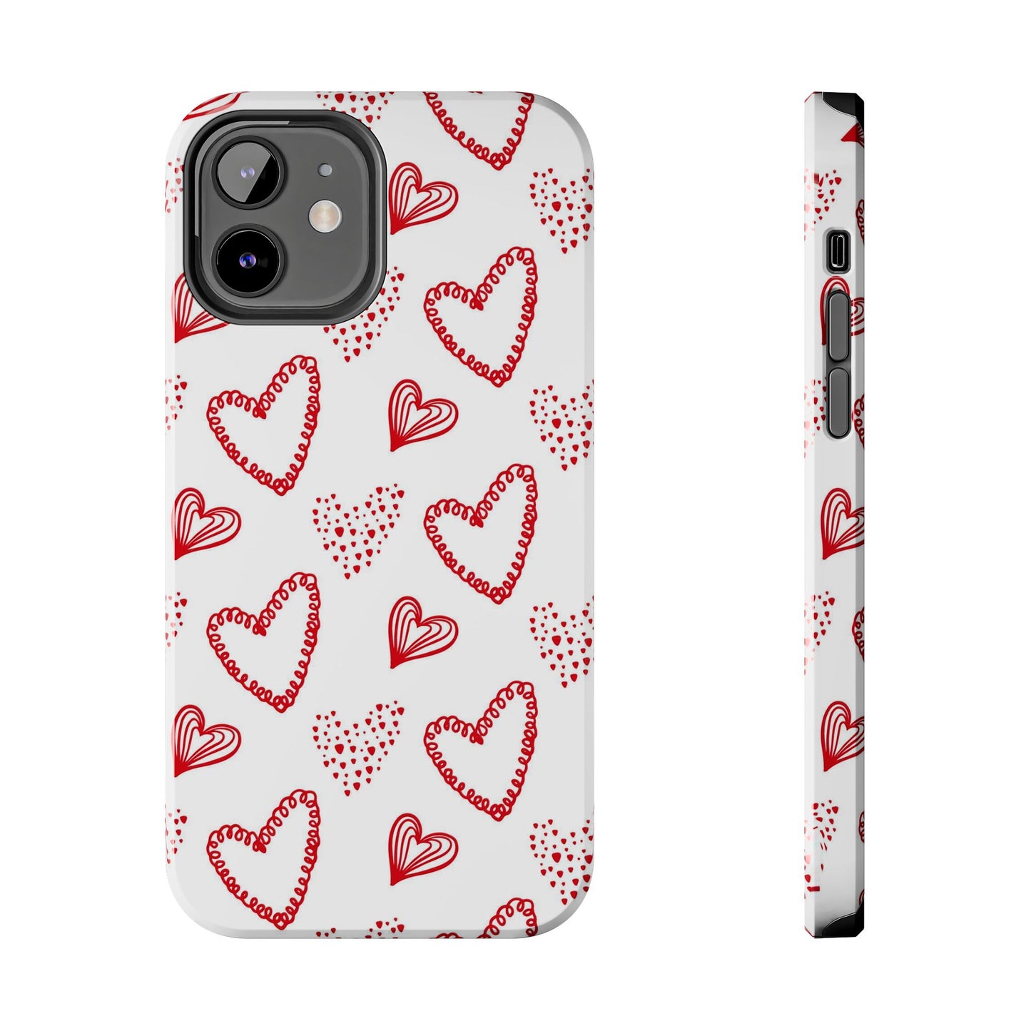 Cute hand drawn Valentine's hearts seamless pattern. Tough Phone Cases iPhone 12