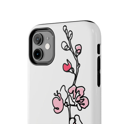 Cherry blossom single line art with abstract pink Tough Phone Cases