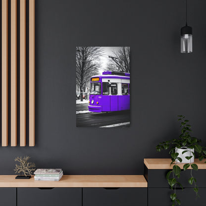 Vibrant Purple Tram Metal Sign Artwork – Urban Transportation Decor