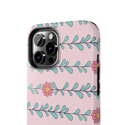 Seamless pattern pink flowers leaves Tough Phone Cases