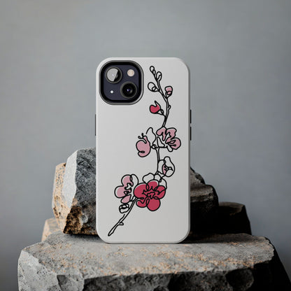 Cherry blossom single line art with abstract pink Tough Phone Cases