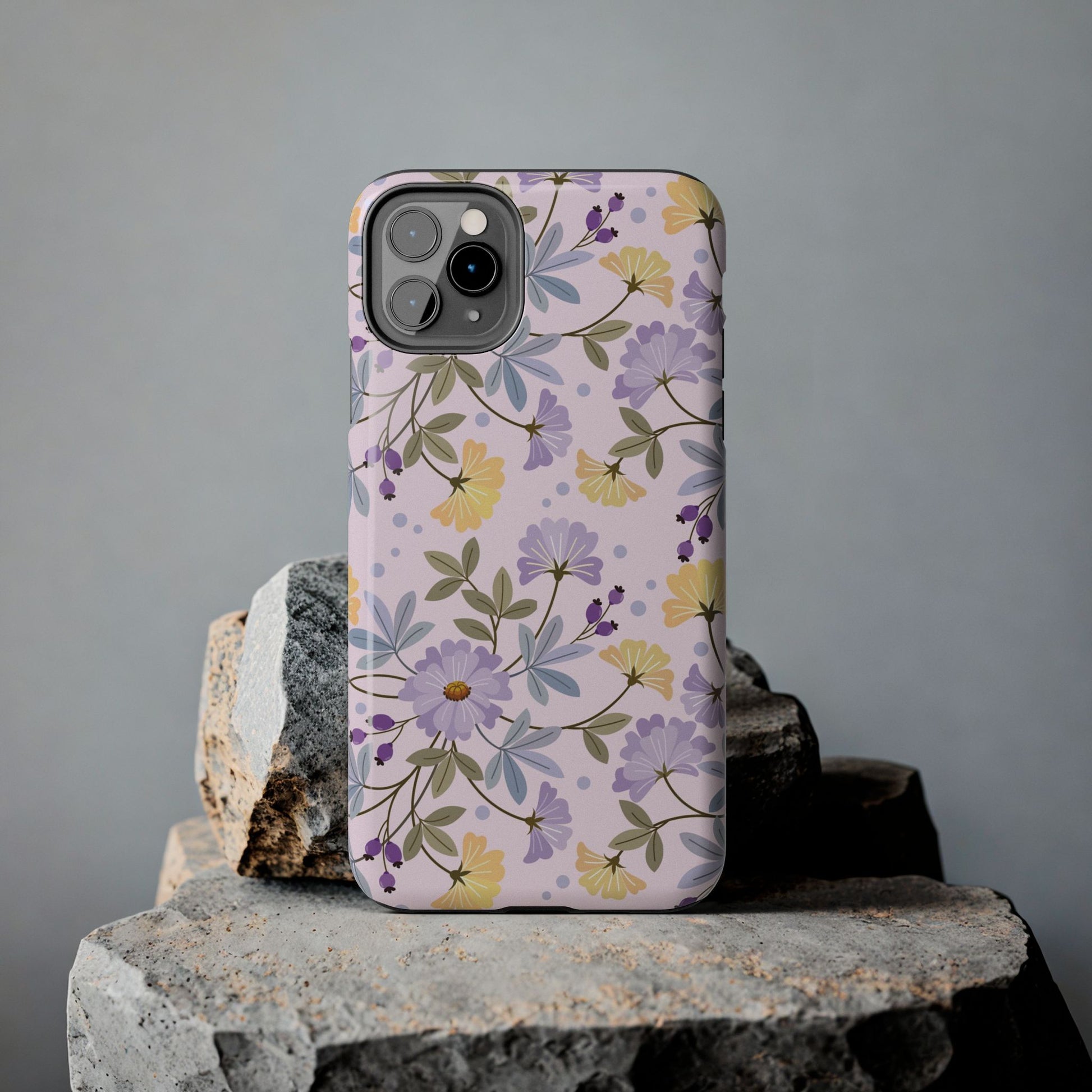 Blooming yellow and purple flowers Tough Phone Cases