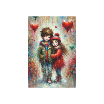 Innocence and Whimsy in a World of Colorful Hearts Metal Art Sign