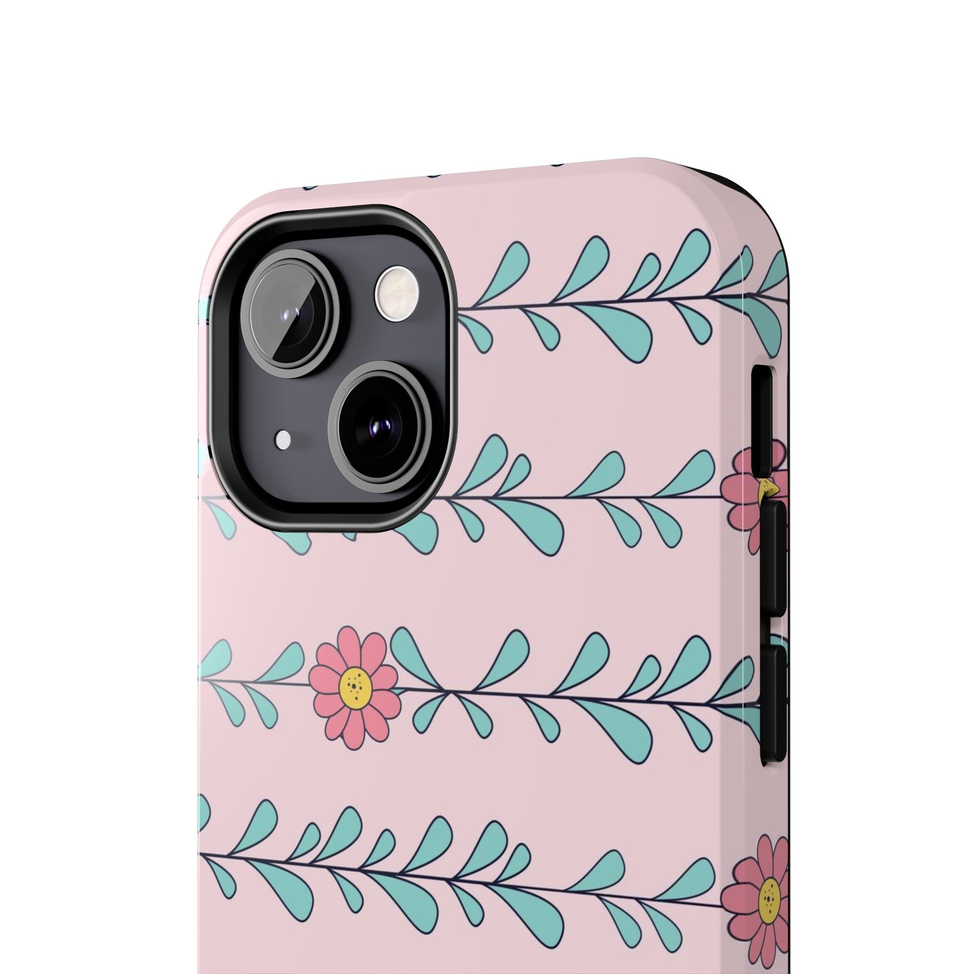 Seamless pattern pink flowers leaves Tough Phone Cases