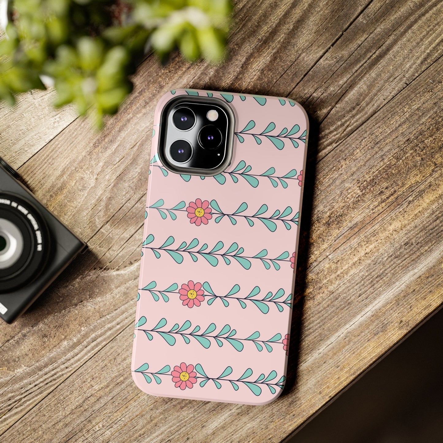 Seamless pattern pink flowers leaves Tough Phone Cases