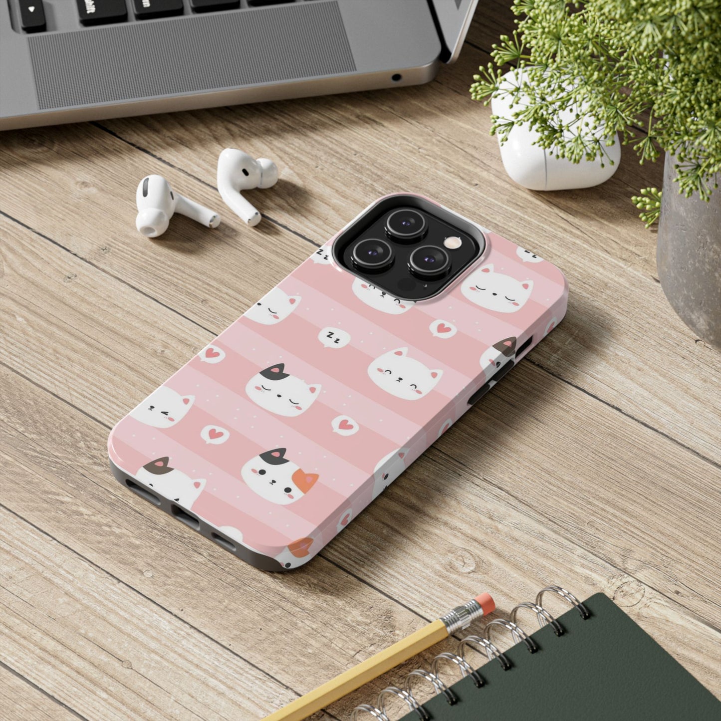 Seamless pattern with cute cats head cartoon Tough Phone Cases