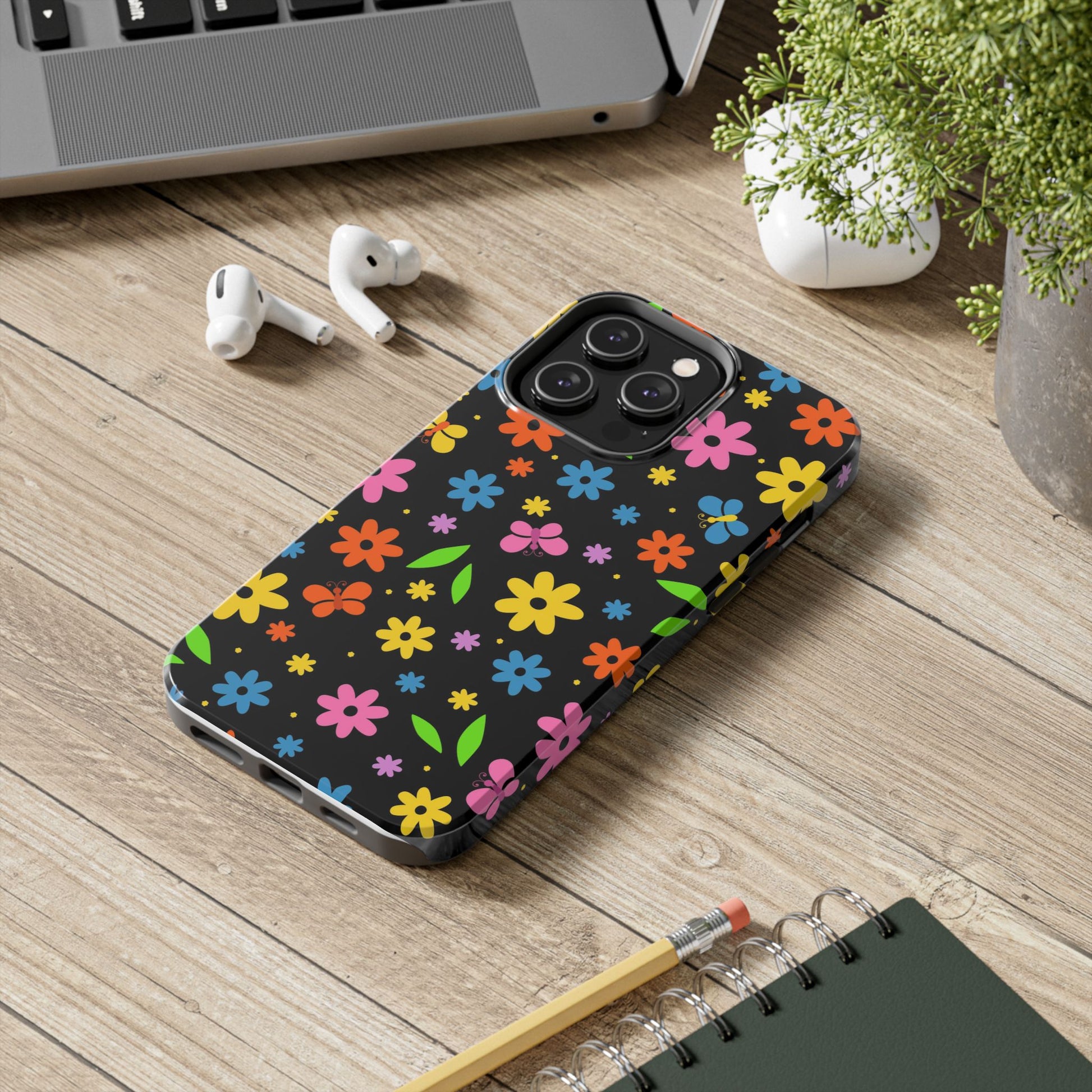 Cute pattern with simple flowers and butterflies. Tough Phone Cases