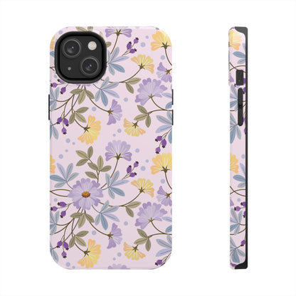 Blooming yellow and purple flowers Tough Phone Cases iPhone 14 Plus