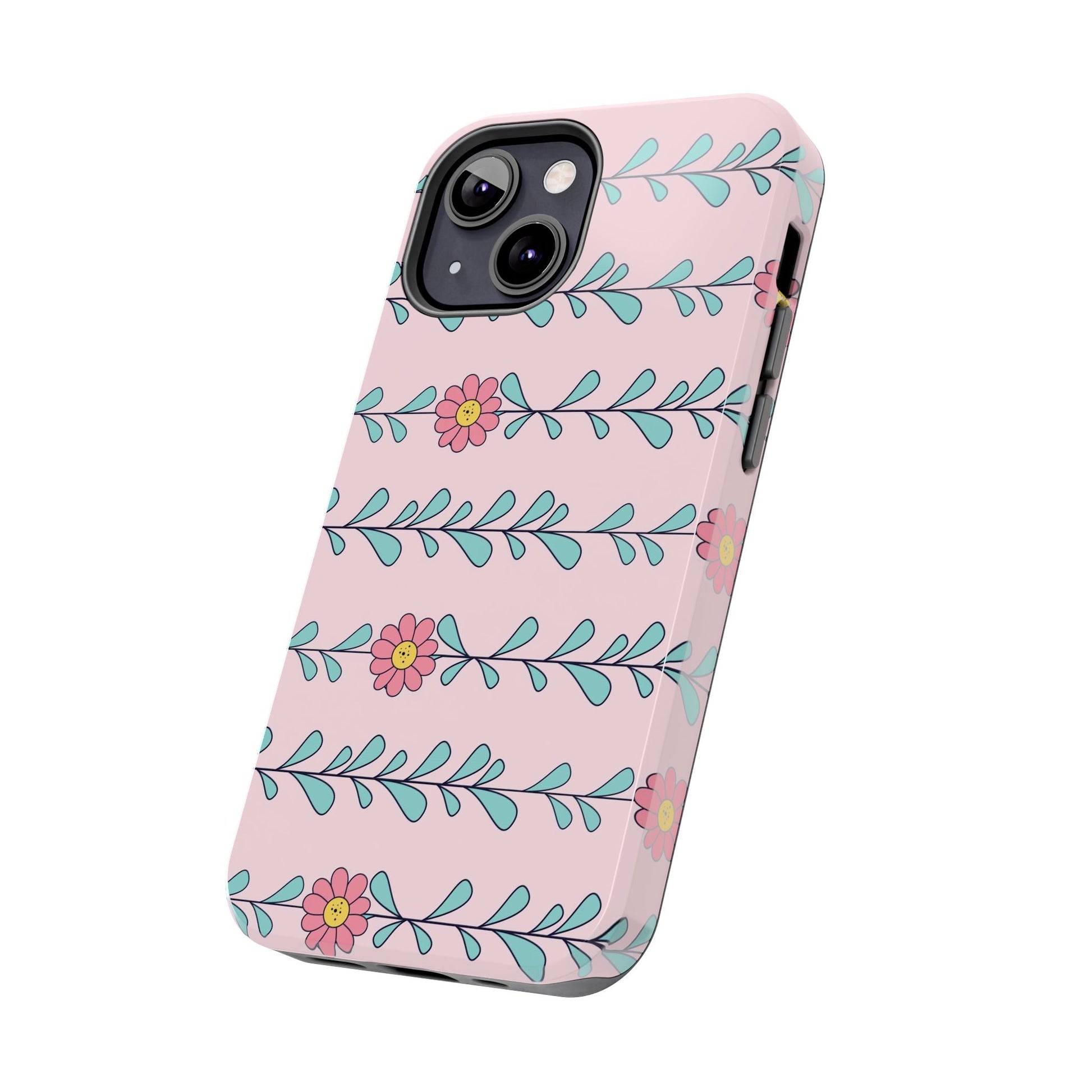 Seamless pattern pink flowers leaves Tough Phone Cases