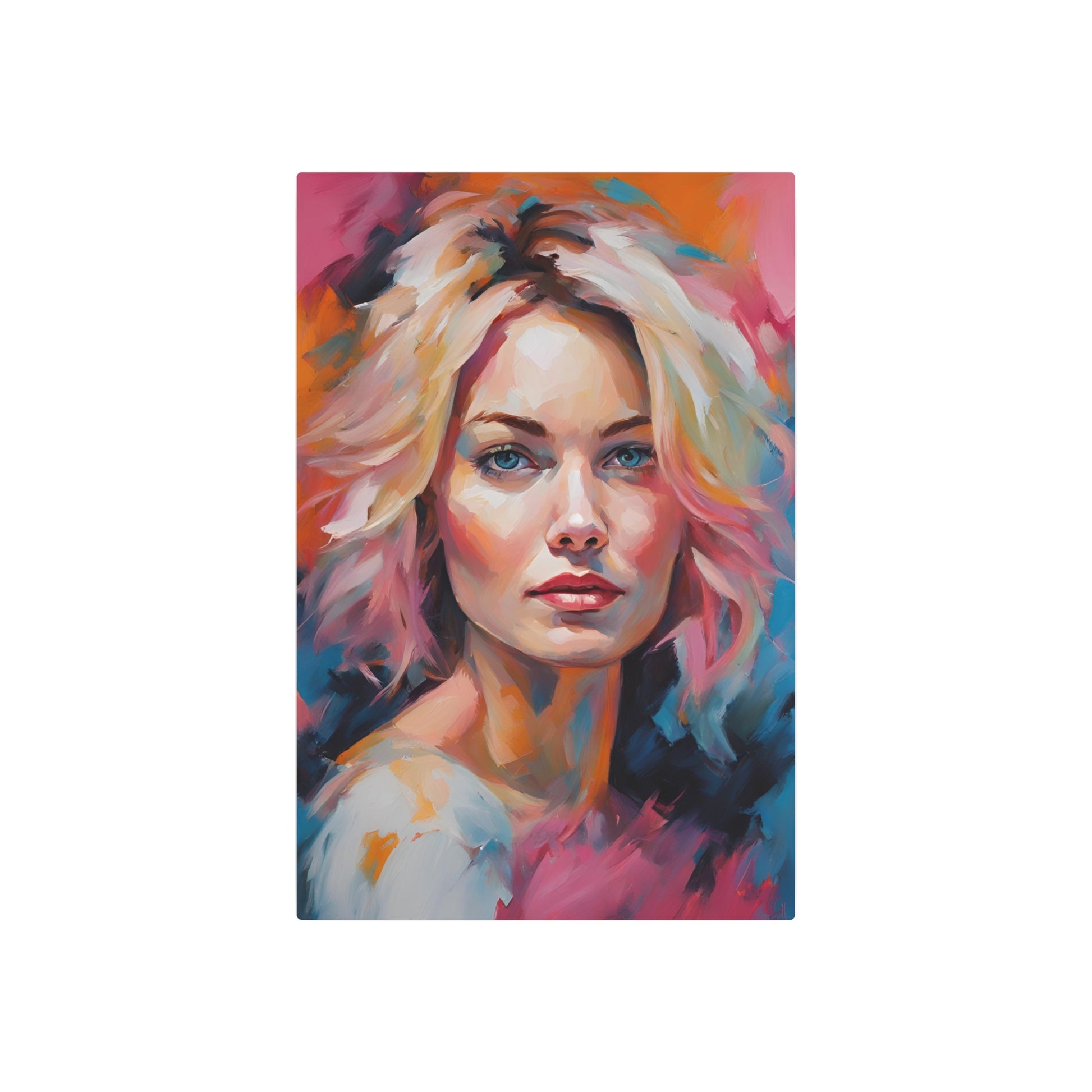 Stunning Portrait of a Young Woman | Vibrant Colorful Artwork Metal Art Sign