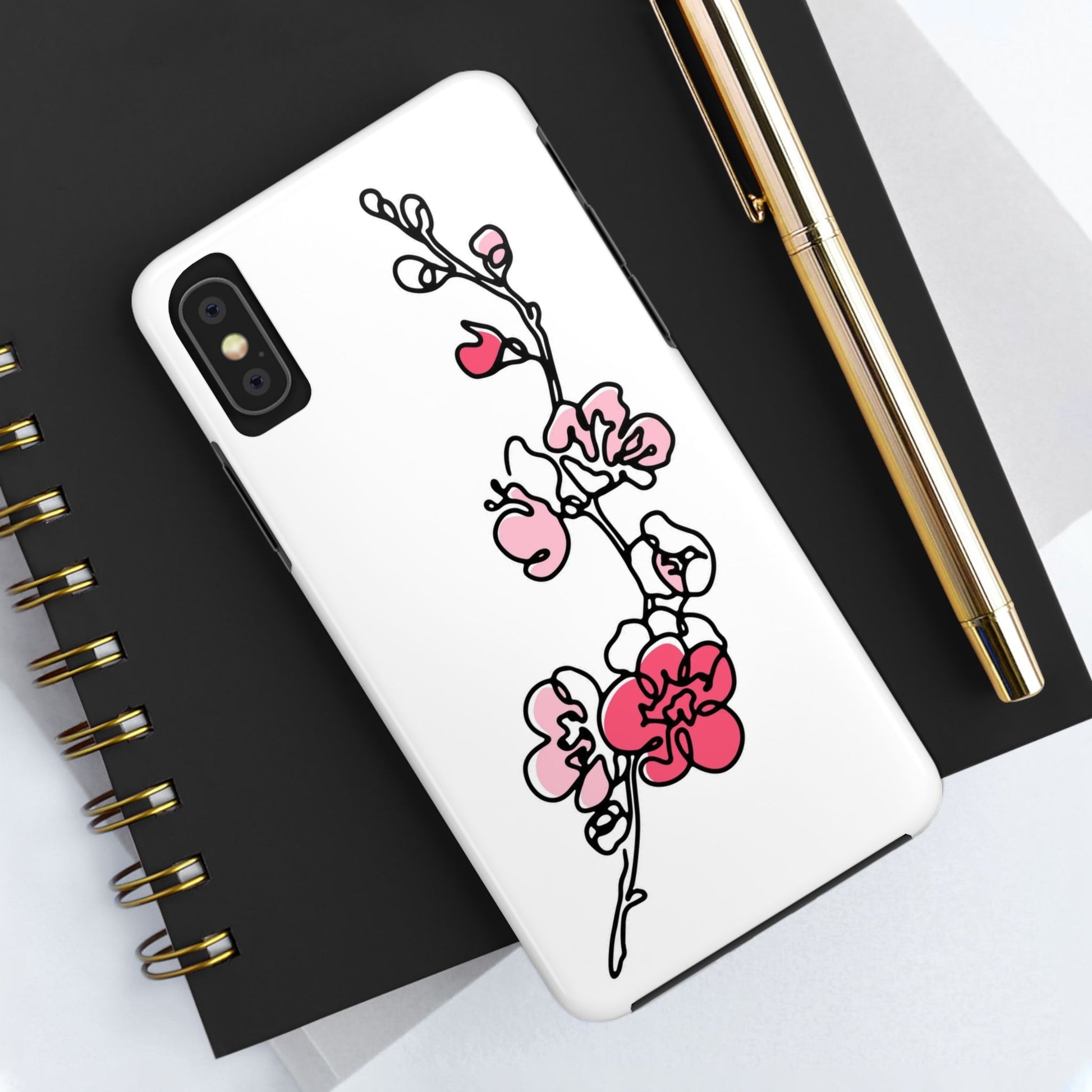 Cherry blossom single line art with abstract pink Tough Phone Cases