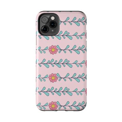 Seamless pattern pink flowers leaves Tough Phone Cases