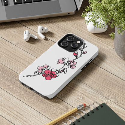 Cherry blossom single line art with abstract pink Tough Phone Cases