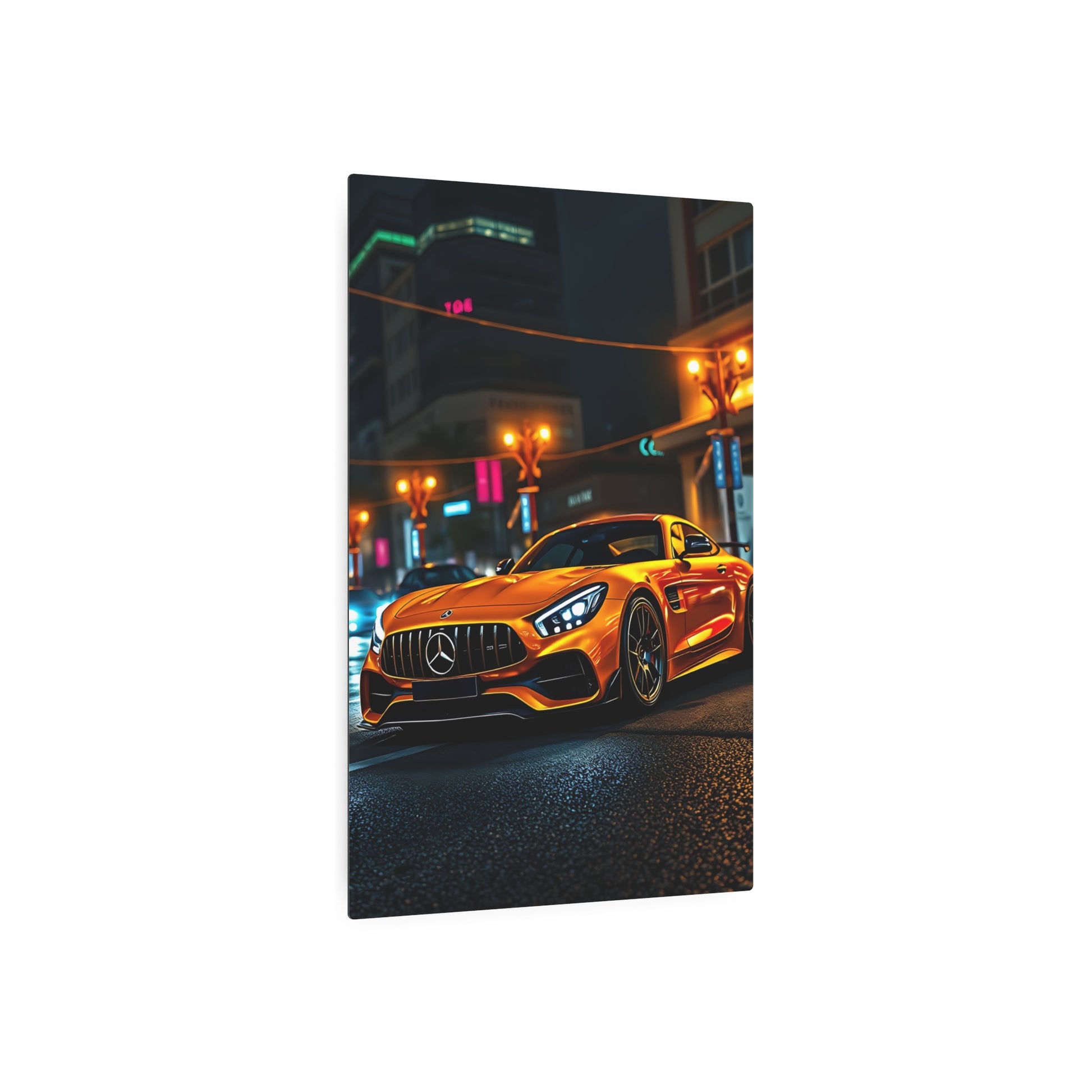 Revving Dreams: The Iconic Mercedes-AMG GT at Night Metal Art Sign