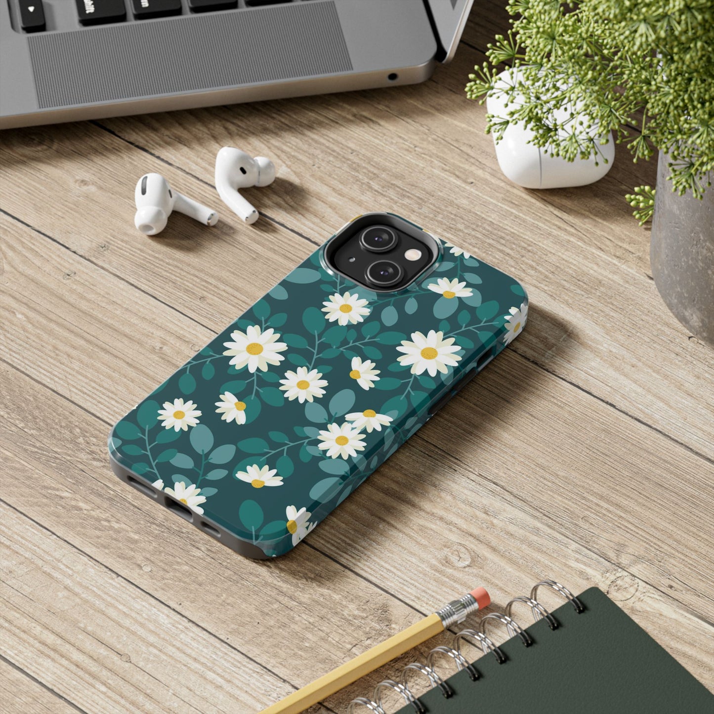 cute white daisy flower flat style seamless pattern Tough Phone Cases