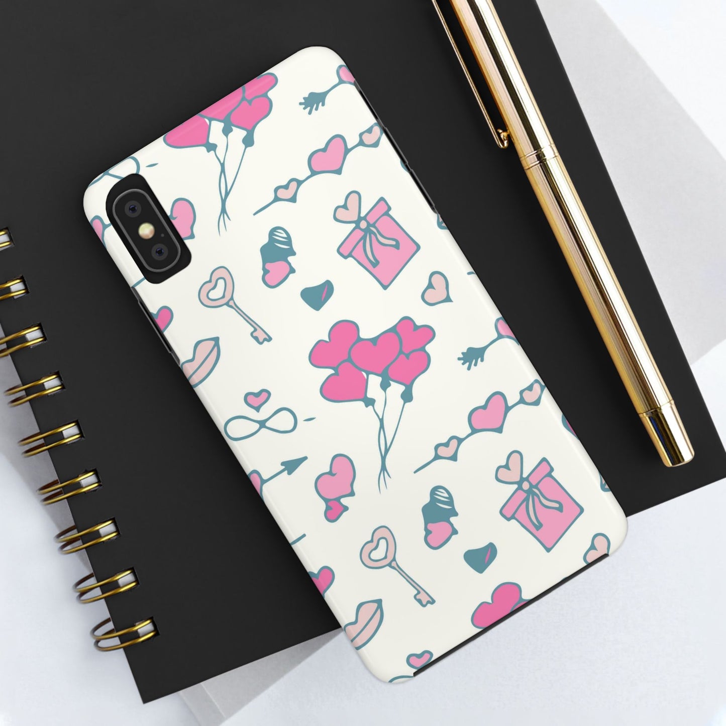 Pink seamless pattern with cute love doodles Tough Phone Cases