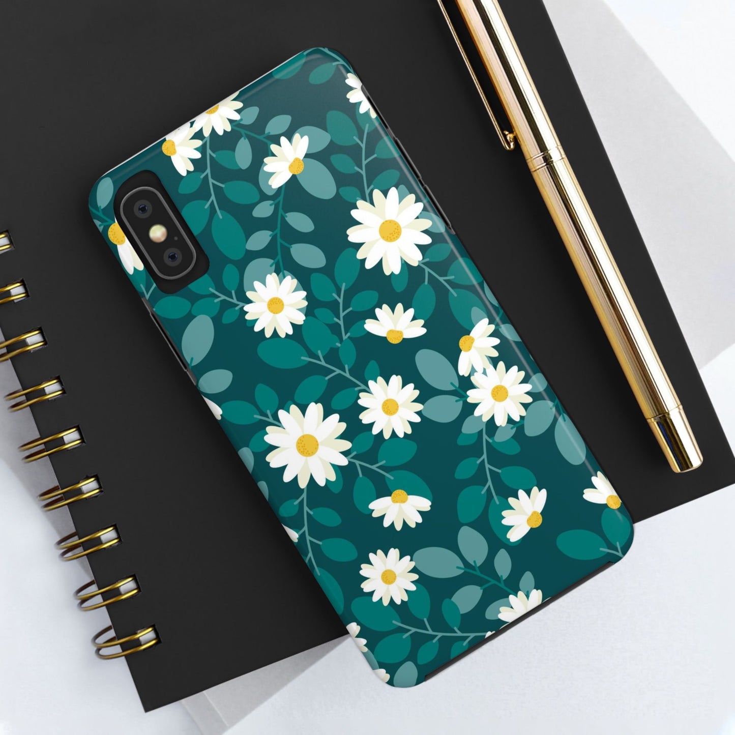 cute white daisy flower flat style seamless pattern Tough Phone Cases