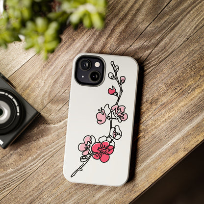 Cherry blossom single line art with abstract pink Tough Phone Cases