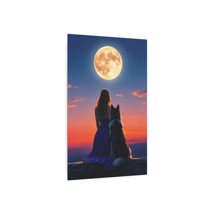 Moonlit Serenity: Enchanted Evening with Nature's Companion metal sign