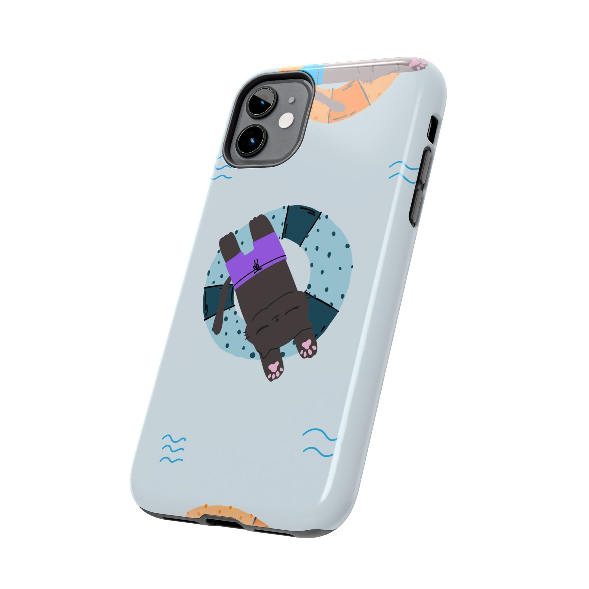 Cute blue pattern with cats relax by the sea Tough Phone Cases