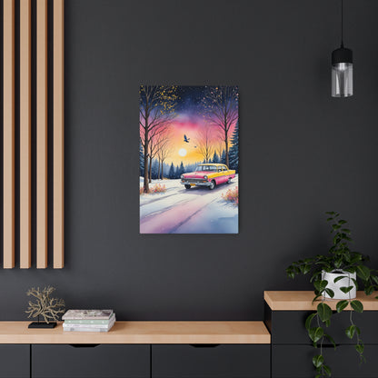 Winter's Tranquil Drive: A Journey Through Pastel Twilight Metal Art Sign