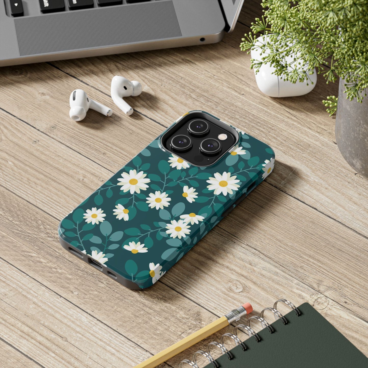 cute white daisy flower flat style seamless pattern Tough Phone Cases