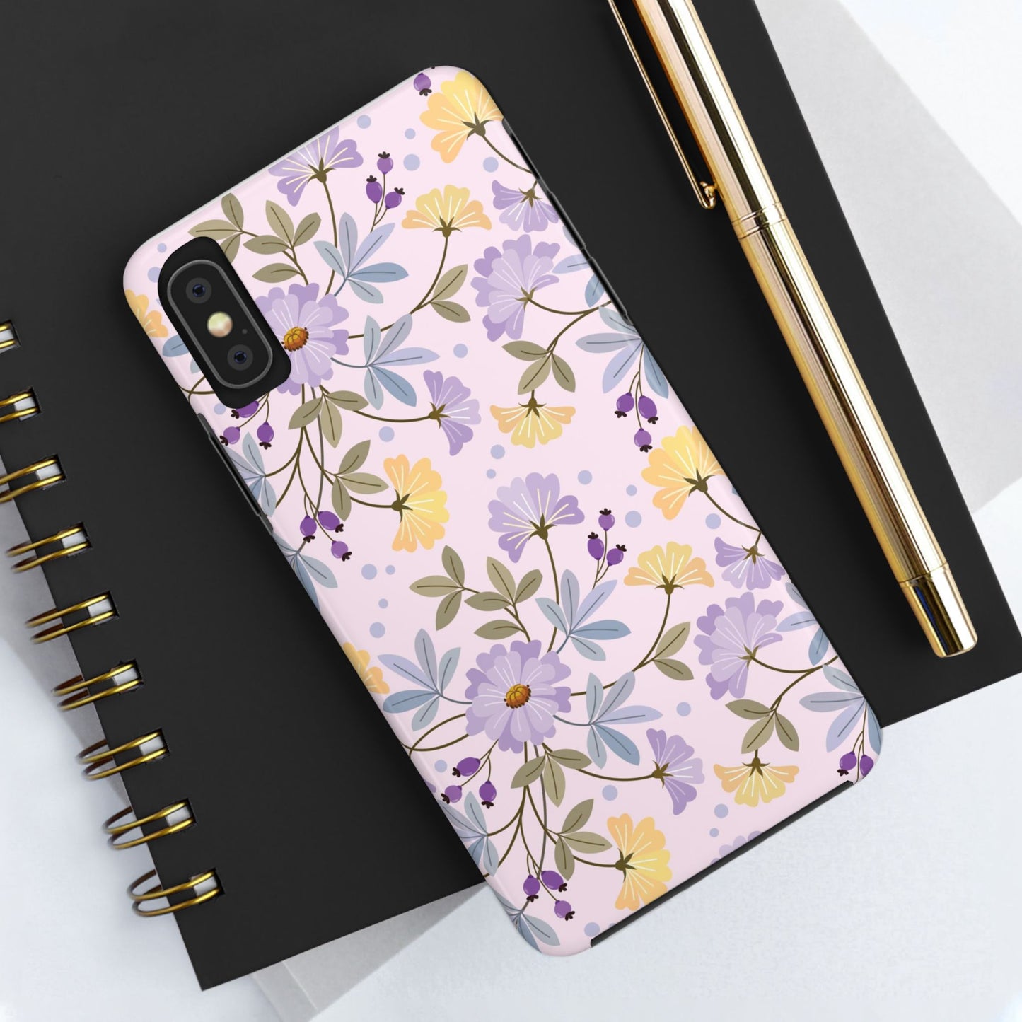 Blooming yellow and purple flowers Tough Phone Cases