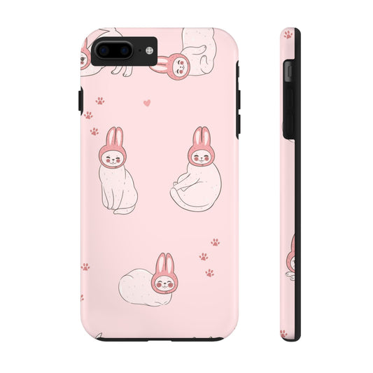 Seamless pattern with cute cats in hats with rabbit ears. Tough Phone Cases iPhone 7 Plus, iPhone 8 Plus