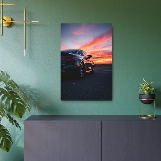 Stunning Metal Sign Featuring a Sleek Sports Car at Sunset - Perfect for Automotive Enthusiasts 20″ x 30″ (Vertical) 0.12''