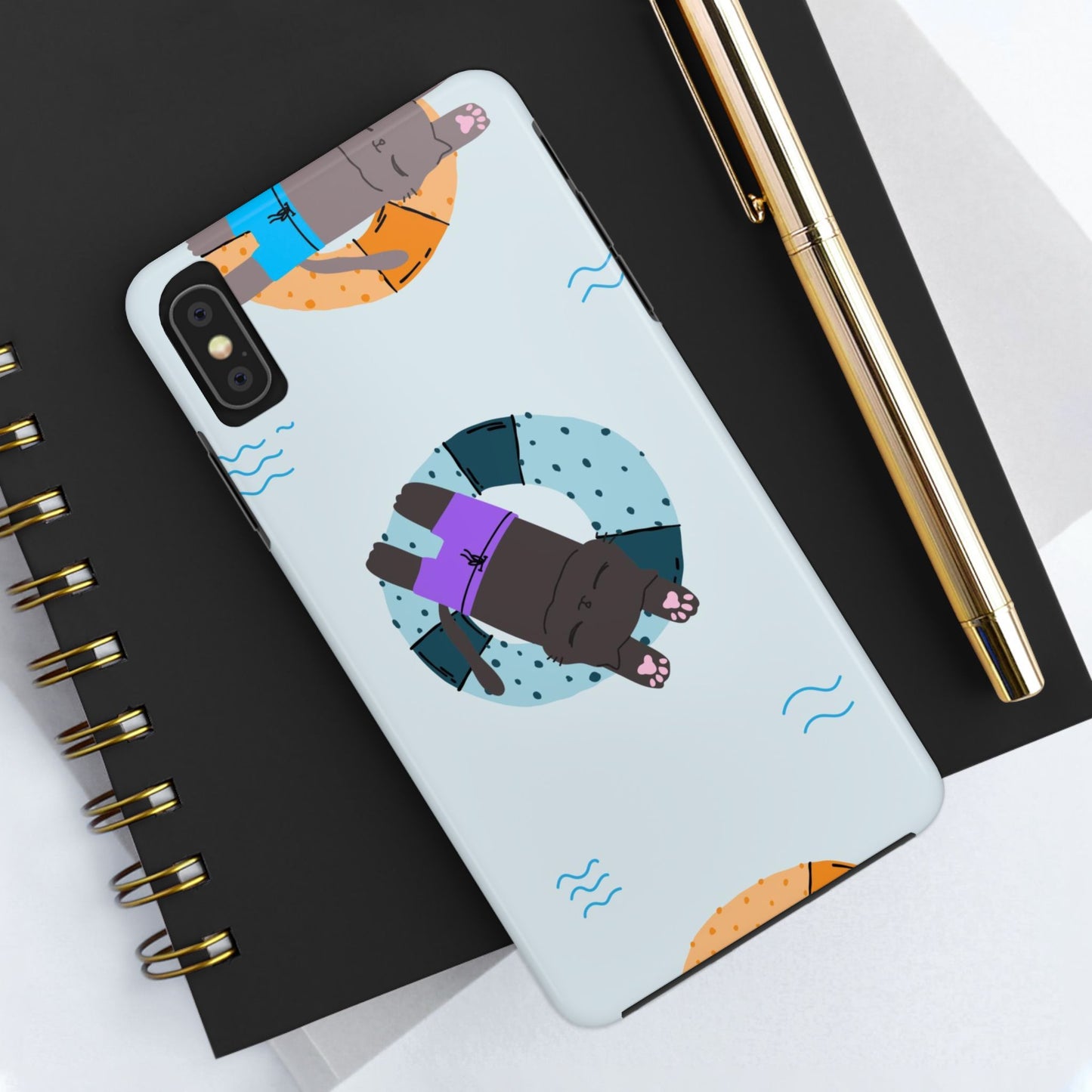 Cute blue pattern with cats relax by the sea Tough Phone Cases