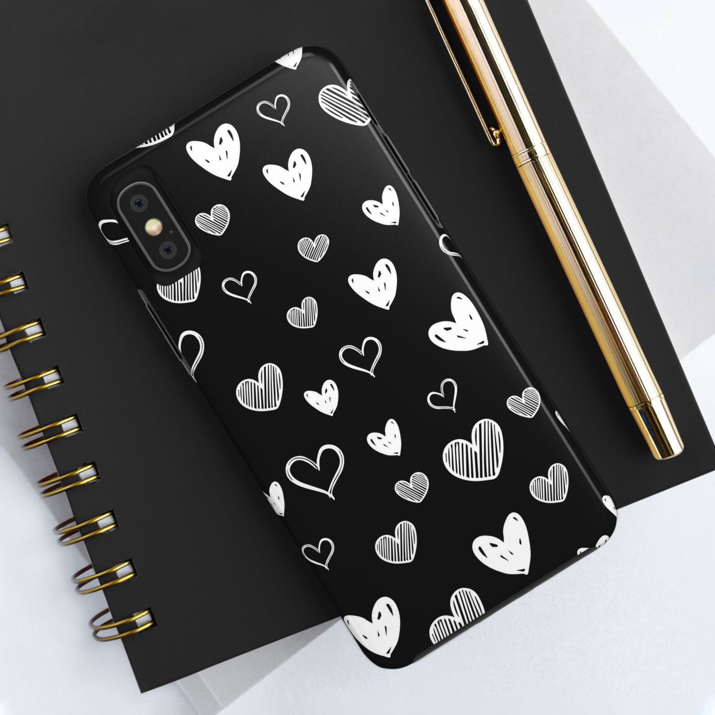 Heart doodles seamless pattern Tough Phone Cases