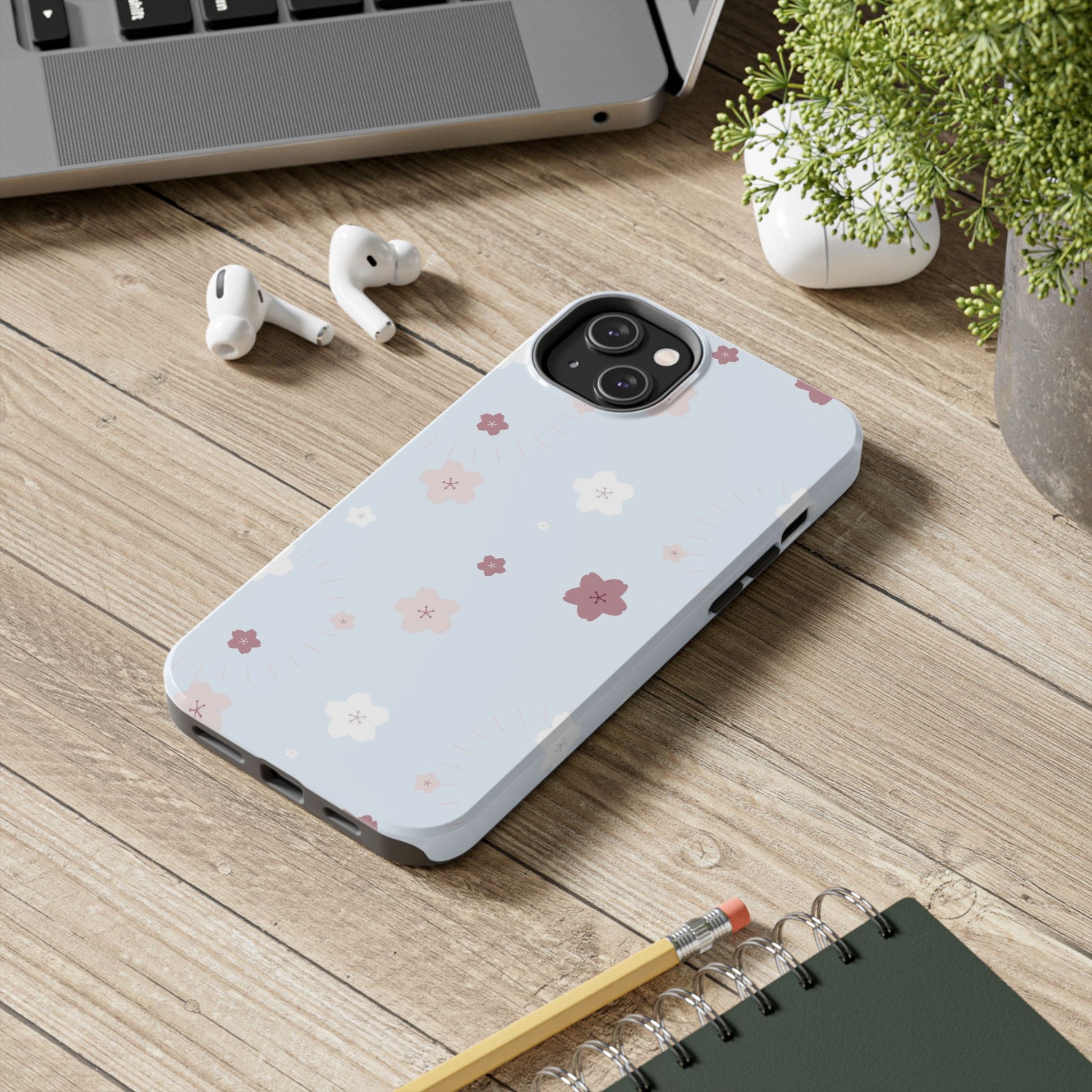 seamless cute lovely pink and white cherry blossom Tough Phone Cases