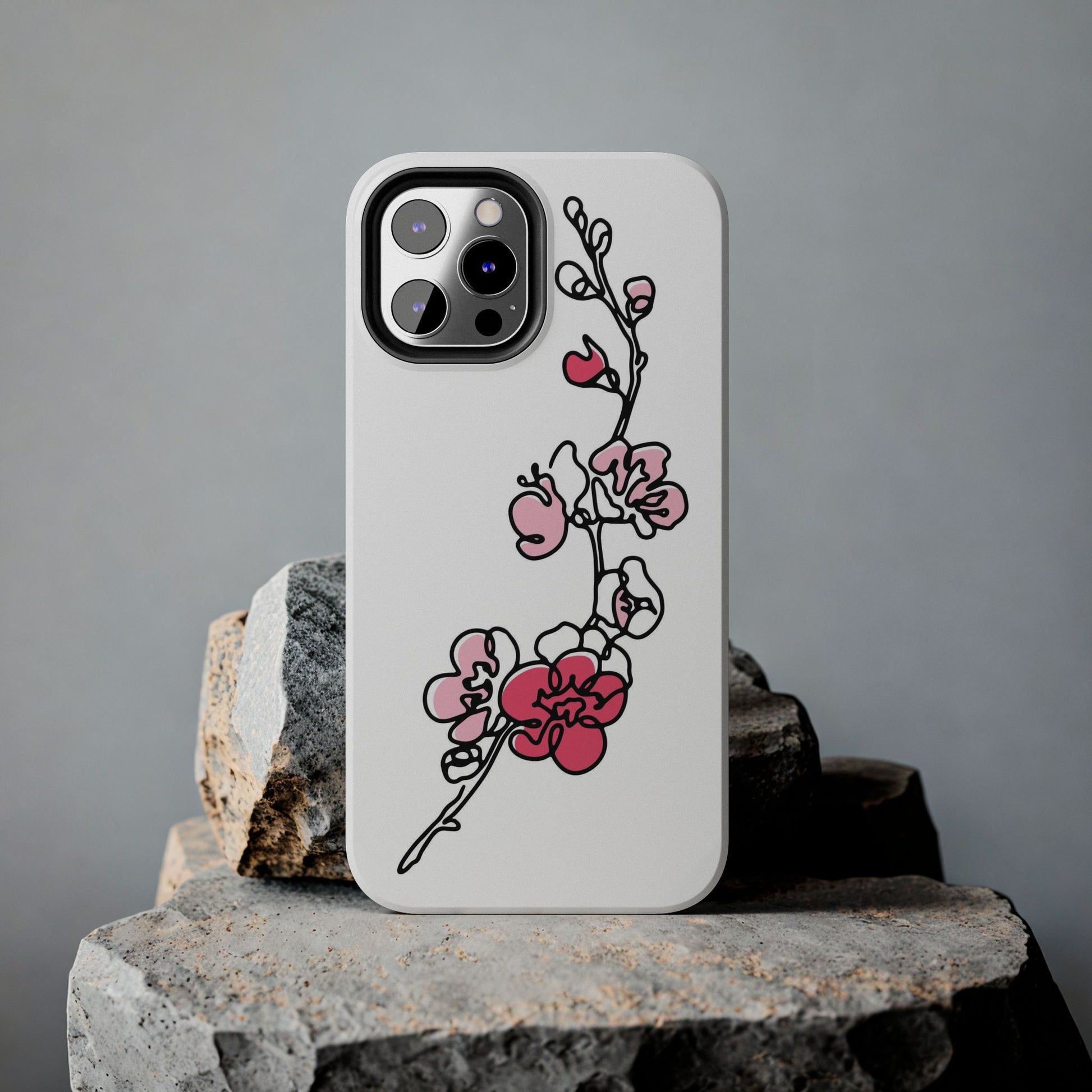 Cherry blossom single line art with abstract pink Tough Phone Cases