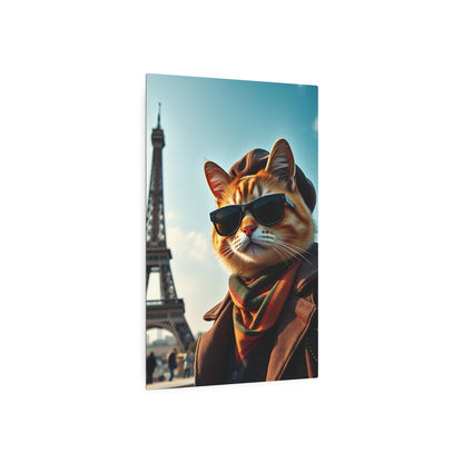 Chic Cat in Paris: A Purr-fect Encounter! Metal Art Sign