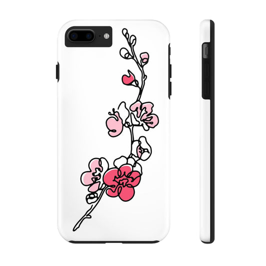 Cherry blossom single line art with abstract pink Tough Phone Cases iPhone 7 Plus, iPhone 8 Plus