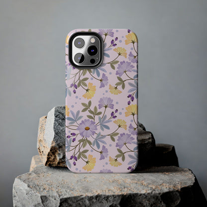 Blooming yellow and purple flowers Tough Phone Cases