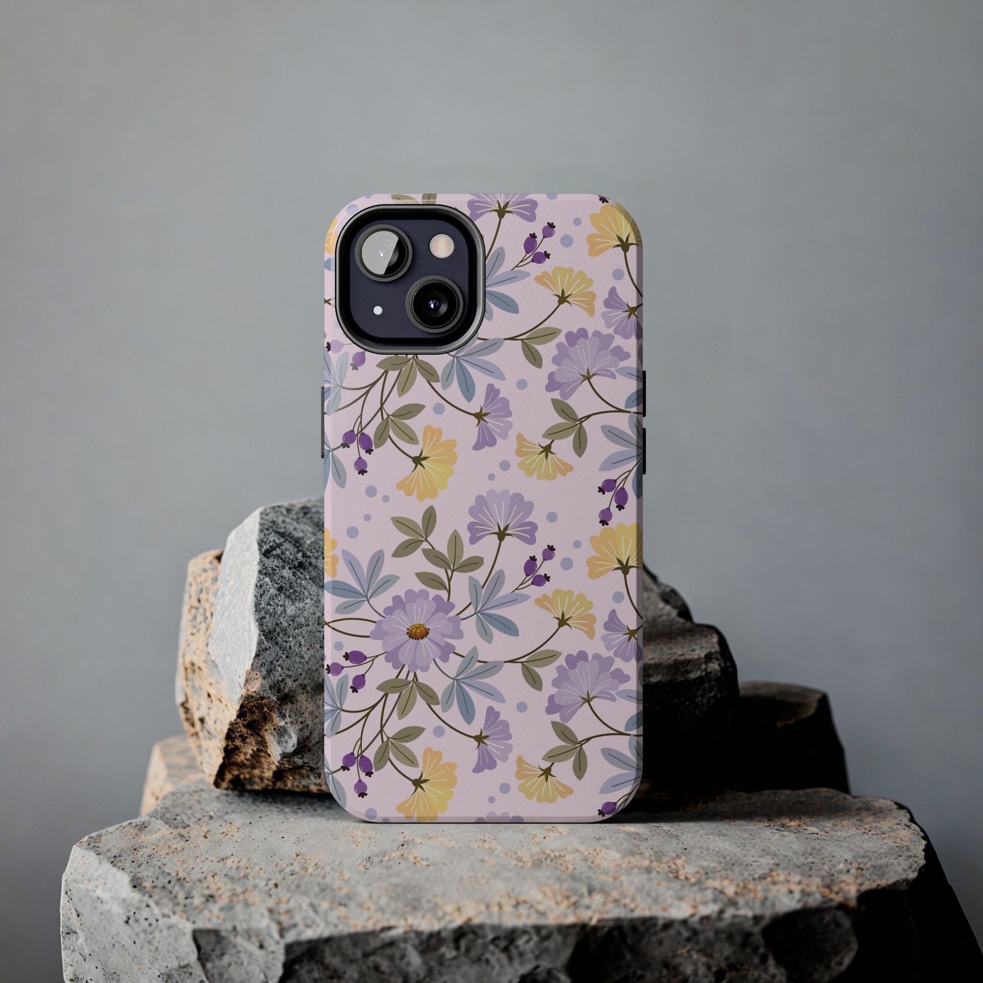 Blooming yellow and purple flowers Tough Phone Cases