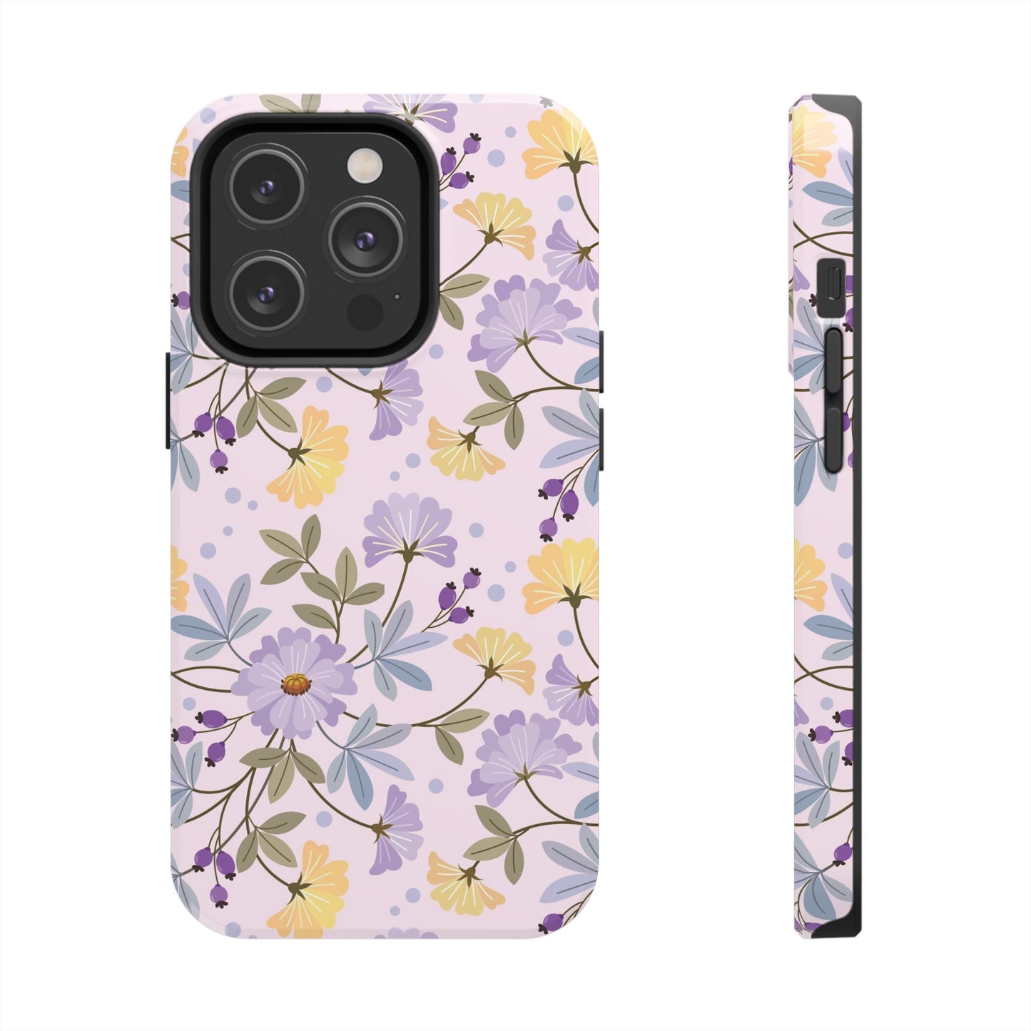 Blooming yellow and purple flowers Tough Phone Cases iPhone 14 Pro