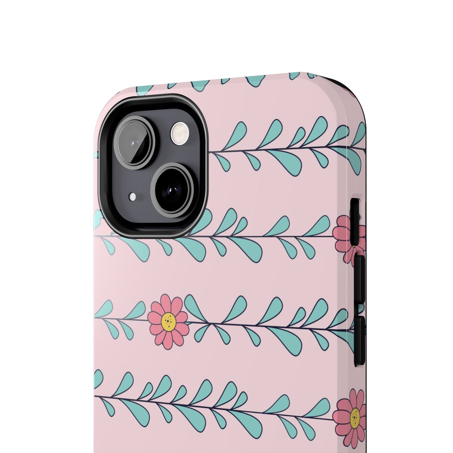 Seamless pattern pink flowers leaves Tough Phone Cases