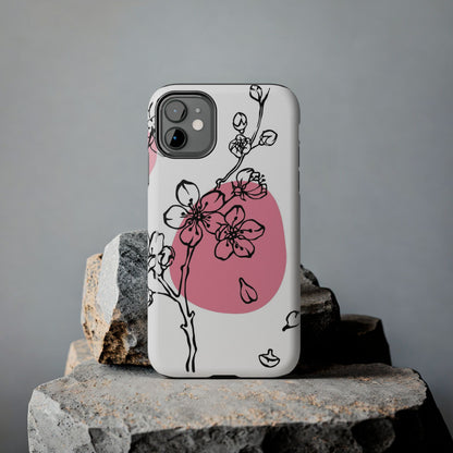 Spring blossom monochrome line art floral Tough Phone Cases