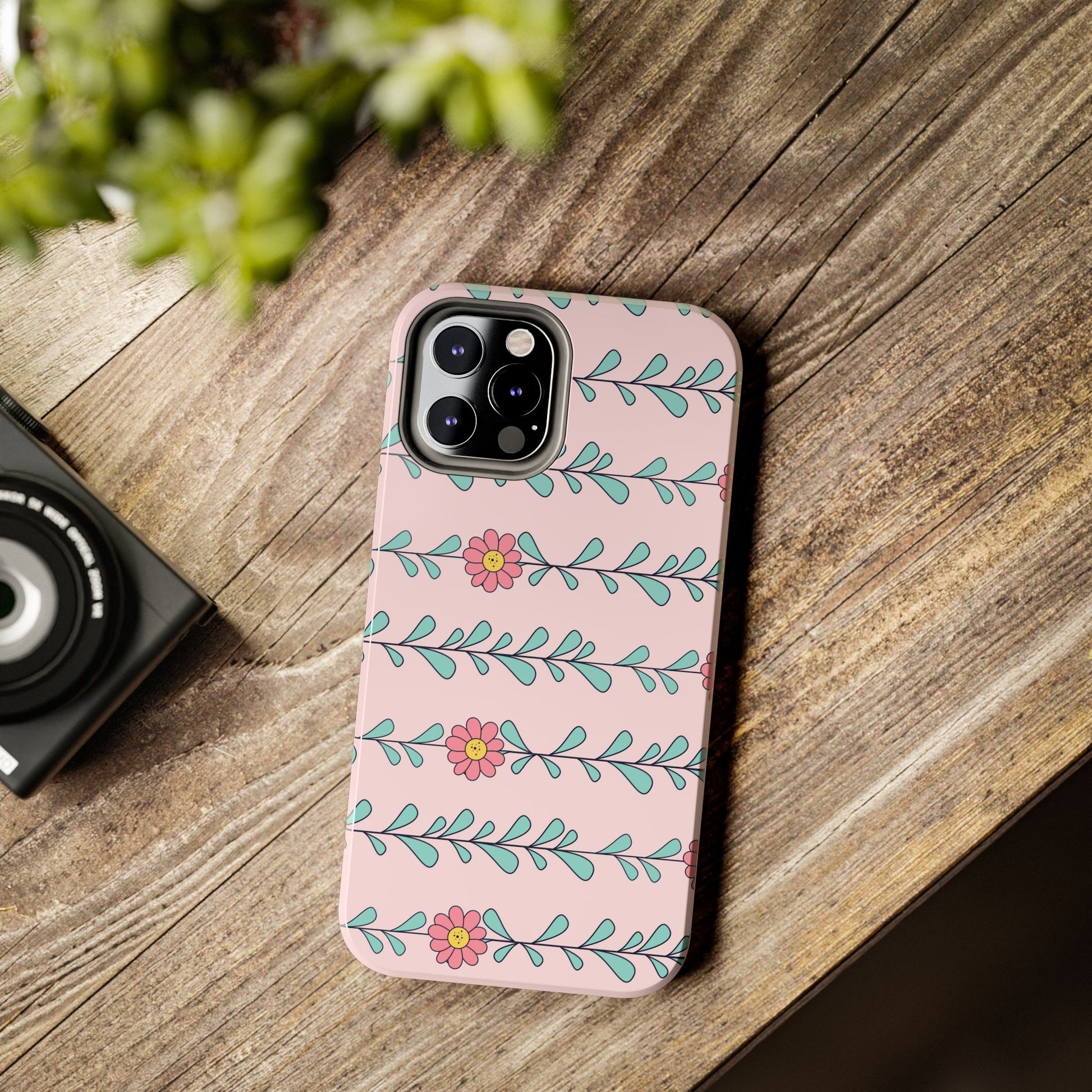 Seamless pattern pink flowers leaves Tough Phone Cases