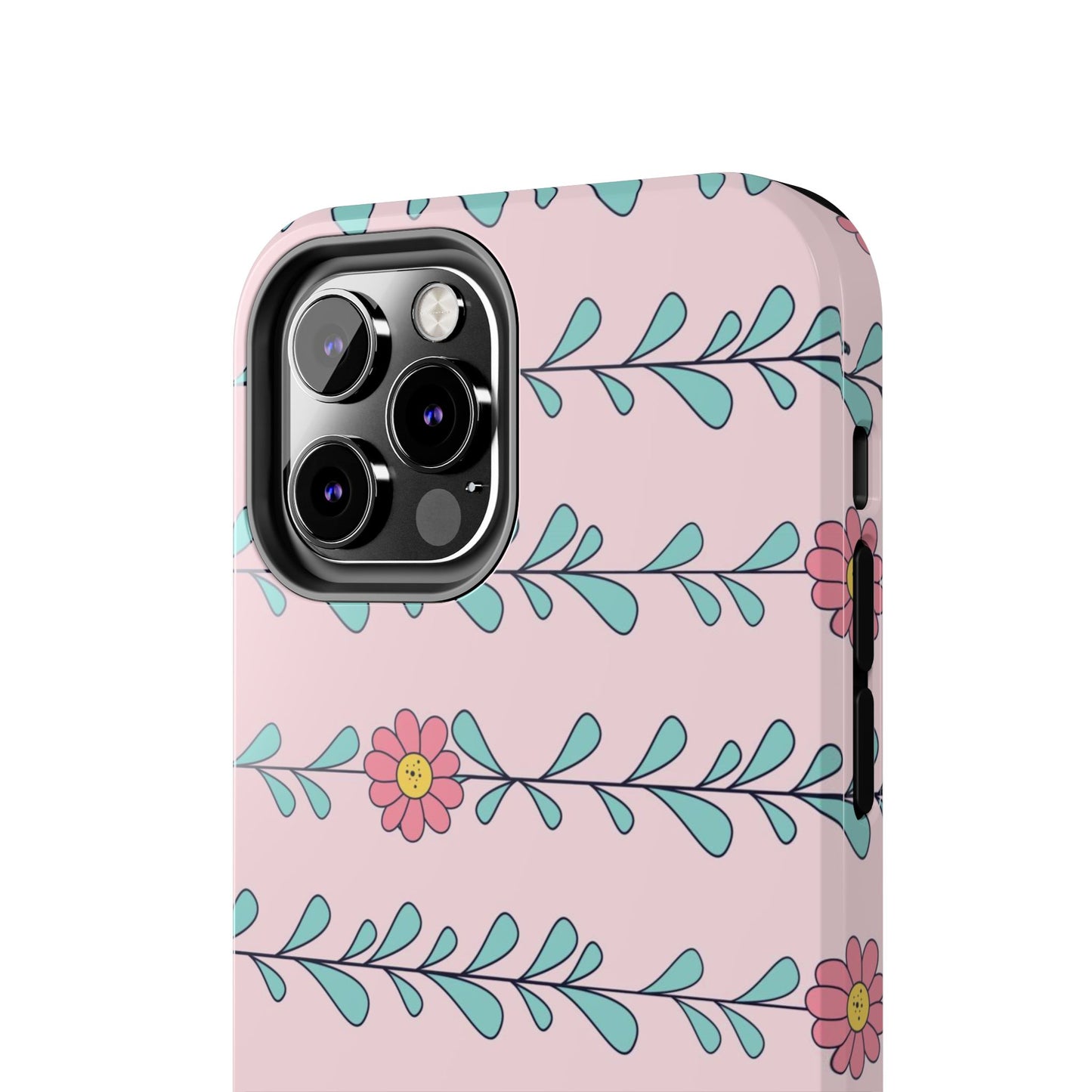 Seamless pattern pink flowers leaves Tough Phone Cases