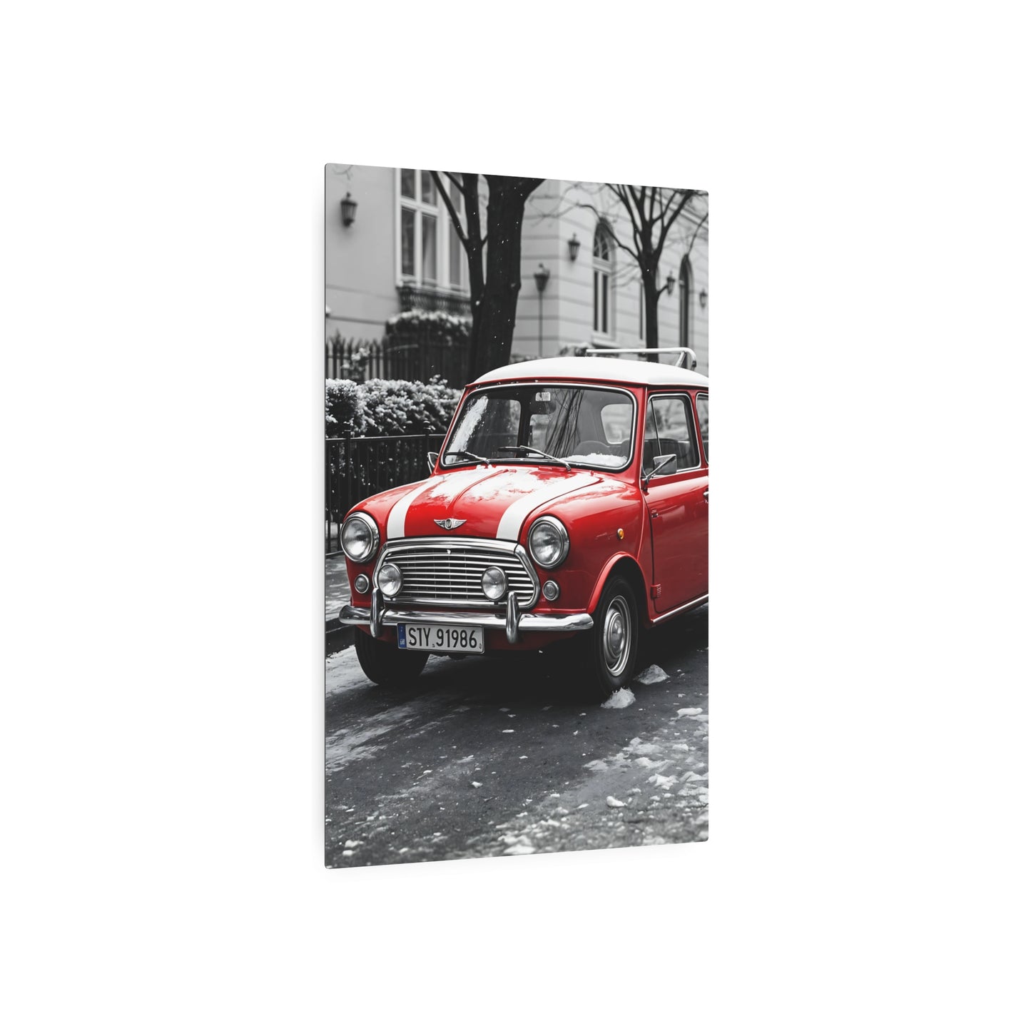 Classic Red Mini Cooper Metal Sign - Vintage Car Wall Art for Automobile Enthusiasts