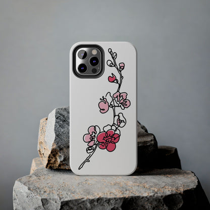 Cherry blossom single line art with abstract pink Tough Phone Cases