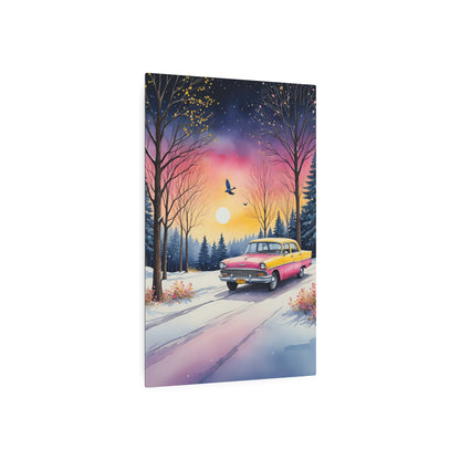 Winter's Tranquil Drive: A Journey Through Pastel Twilight Metal Art Sign