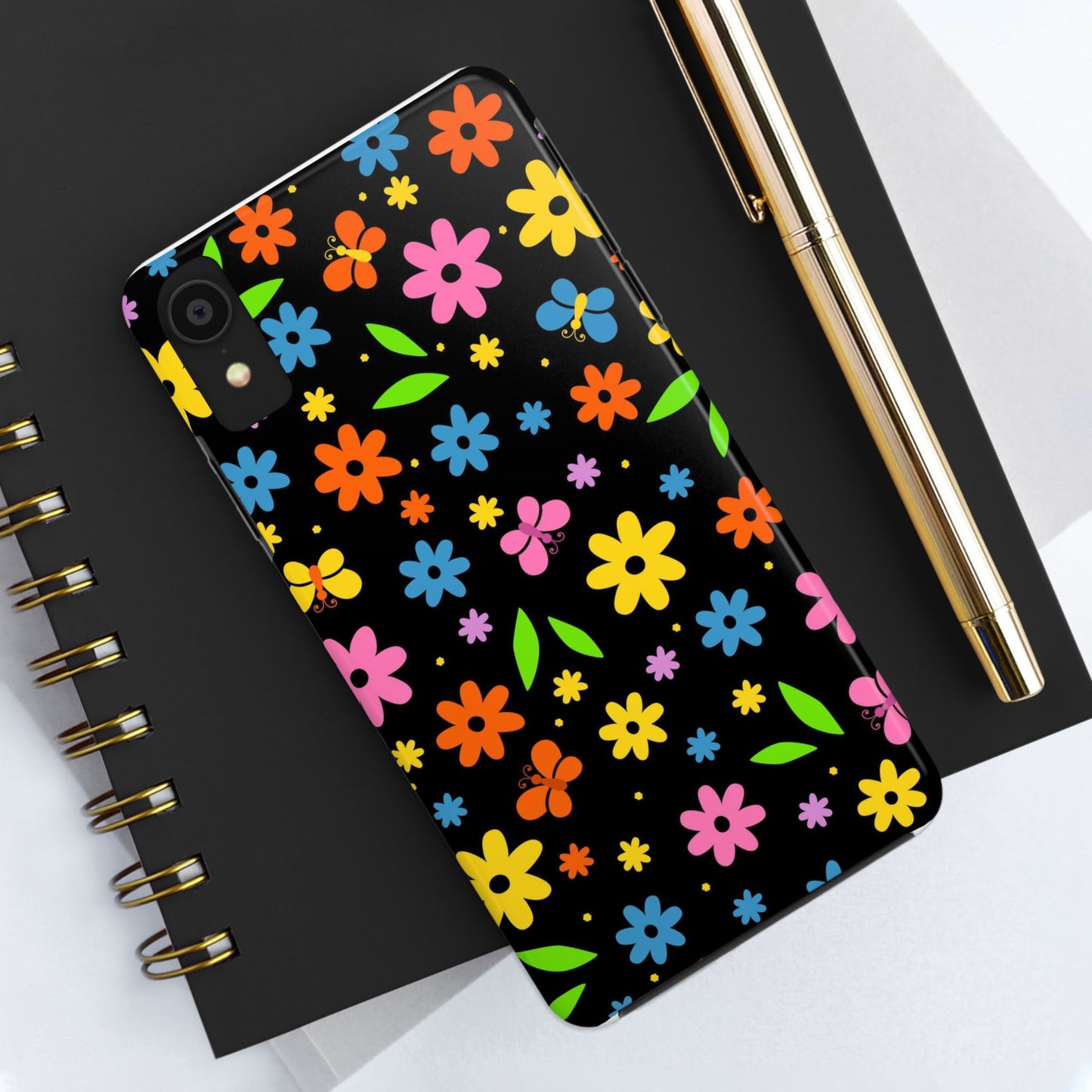 Cute pattern with simple flowers and butterflies. Tough Phone Cases