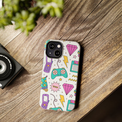 Bright seamless pattern with items from the nineties Tough Phone Cases