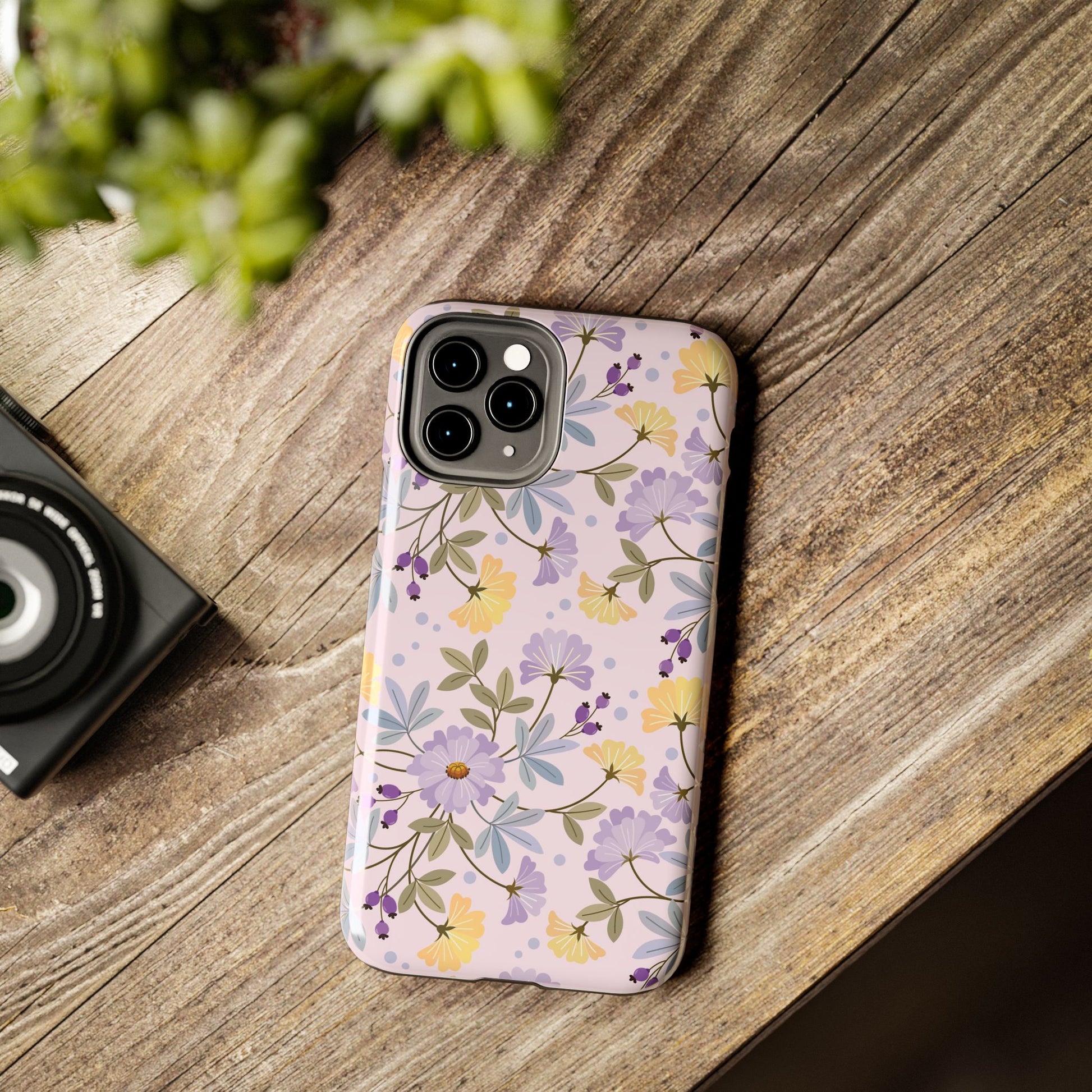 Blooming yellow and purple flowers Tough Phone Cases