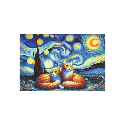 Starry Companions: Whiskers in the Night Metal Art Sign